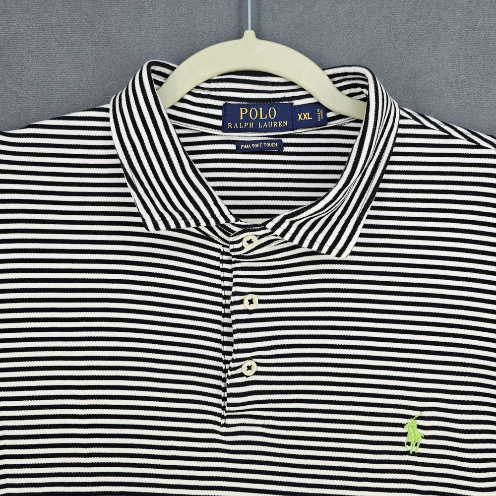Polo Ralph Lauren Polo Shirt Mens 2XL Black Stripe Pima‎ Soft Touch Short Sleeve - Picture 2 of 9
